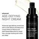 A bottle of Revision Skincare Healthy Glow Power Duo is shown with cream in the background. Text highlights its age-defying formula with retinol and bakuchiol for a glowing, visibly youthful complexion.