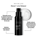 Black bottle of Revision Skincare Injection Perfection Regimen with product gel behind it. Text highlights its clinically proven benefits: hydrates, improves texture, boosts firmness, and reduces fine lines for injection-like results.