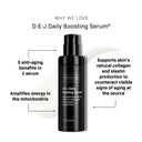 A black bottle of Revision Skincare Injection Perfection Full-Size Regimen is shown on a white background, with text highlighting its multiple anti-aging effects, collagen support, and visible wrinkle reduction.