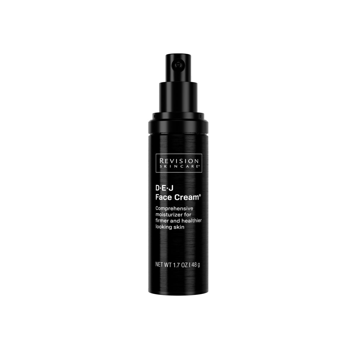 A 1.7 oz (48g) black pump bottle of Revision Skincare D·E·J Face Cream®, a skin-renewing moisturizer designed to improve skin texture for firmer, healthier-looking skin.