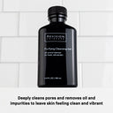 A black bottle of Revision Skincare Purifying Cleansing Gel 3.4 fl oz rests on a white surface with tile background. It deeply cleans pores, removes oil and impurities—perfect for oily skin and leaves complexion looking vibrant.