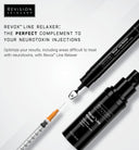 A promotional image for Revision Skincare’s Injection Perfection Full-Size Regimen, showing black bottles and an orange-capped syringe on a light background, spotlights its anti-aging benefits for expression lines and use alongside injection treatments.
