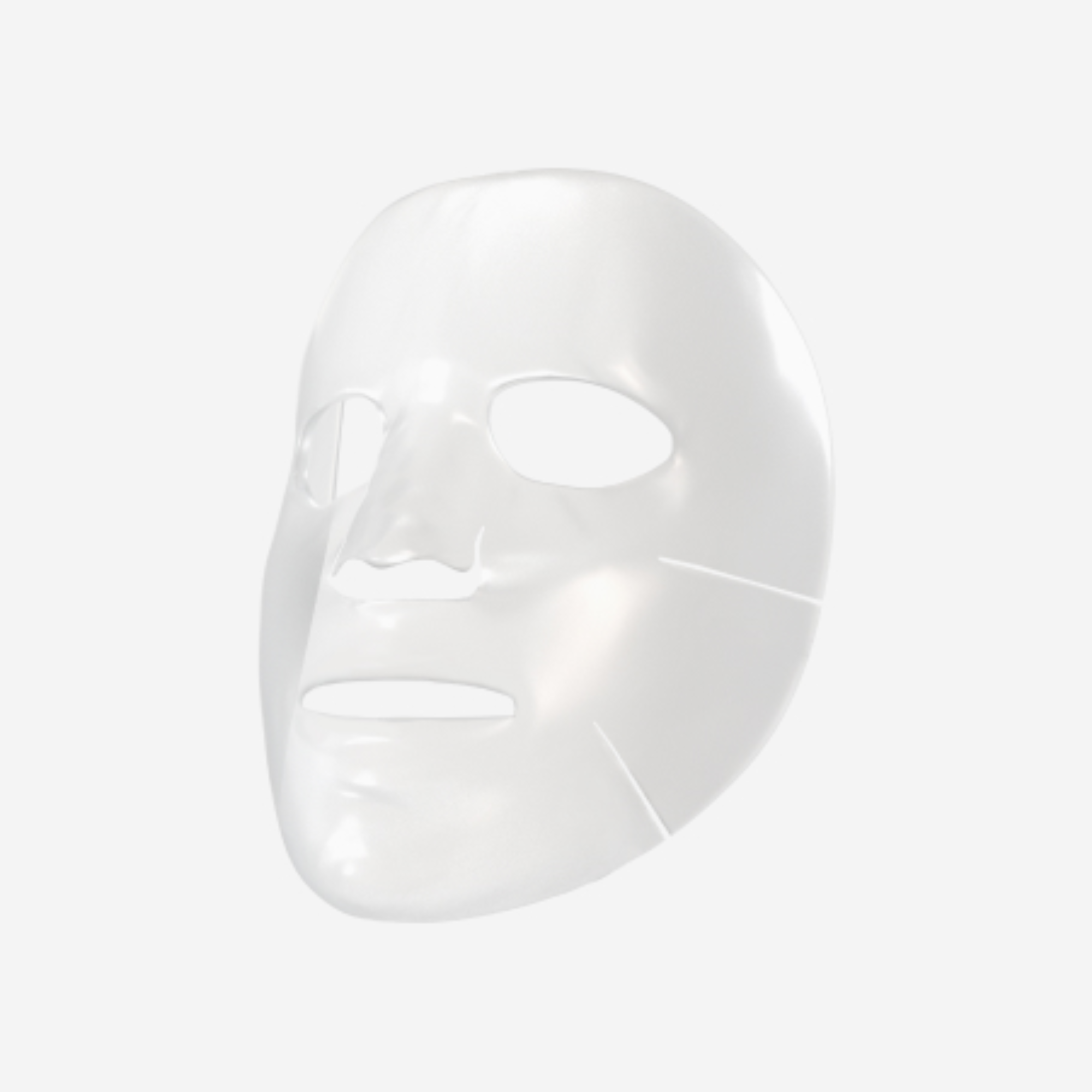 Revision Skincares Hydrating Biocellulose Mask, white and translucent with cutouts for eyes, nose, and mouth, delivers cooling hydration for post-procedure skin and is shown against a plain light gray background.