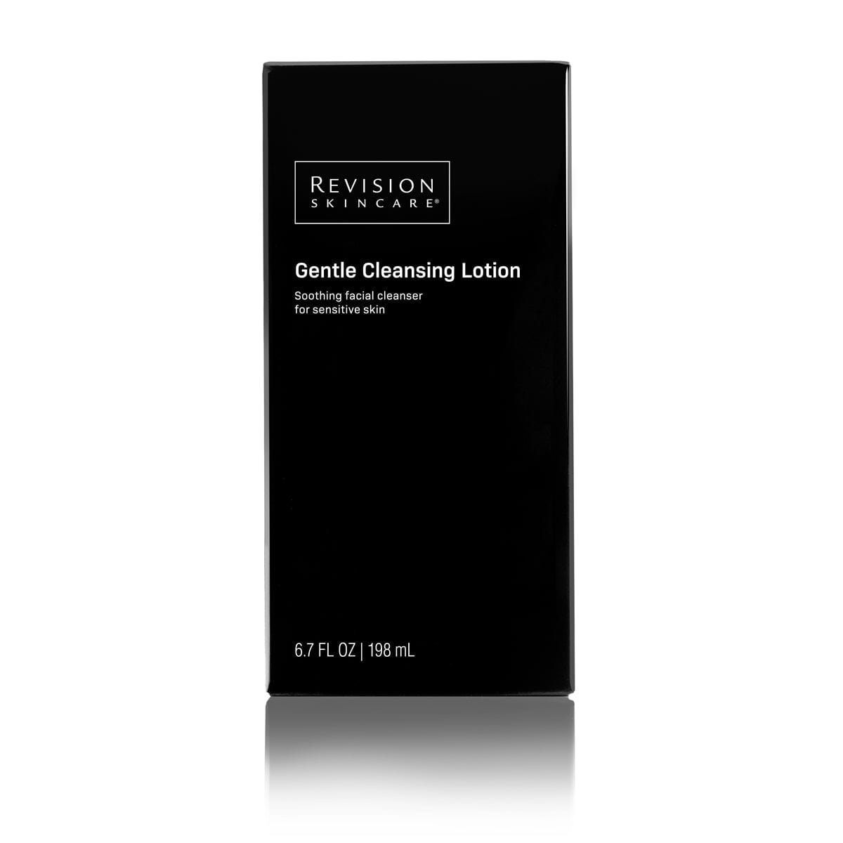 Revision Skincare Gentle Cleansing Lotion, 6.7 fl oz (198 mL), is a soothing facial cleanser with naturally-derived agents for dry or sensitive skin, packaged in a black box.