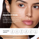 A close-up of a woman’s face shows smooth, hydrated lips. Text spotlights Revision Skincare Tinted YouthFull Lip Replenisher®, a hydrating treatment for all skin types—especially dry lips—formulated without parabens or sulfates.