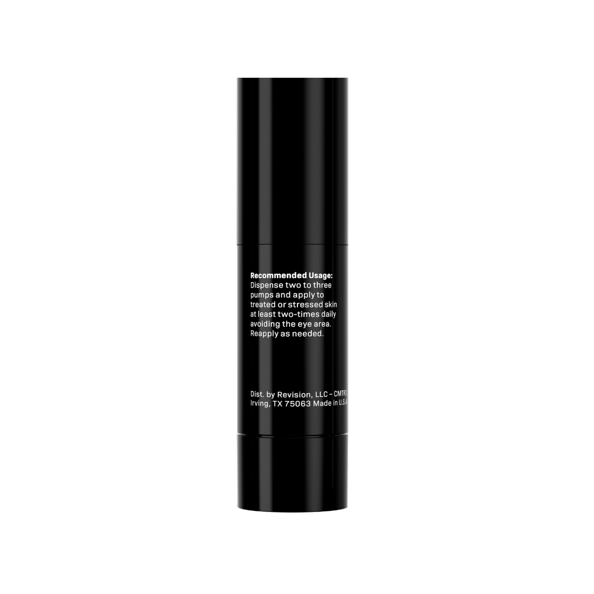 A black cylindrical bottle of Revision Skincare CMT Post-Procedure Cream™ with white text stands upright against a plain white background, featuring advanced neurocosmetic technology for downtime reduction.