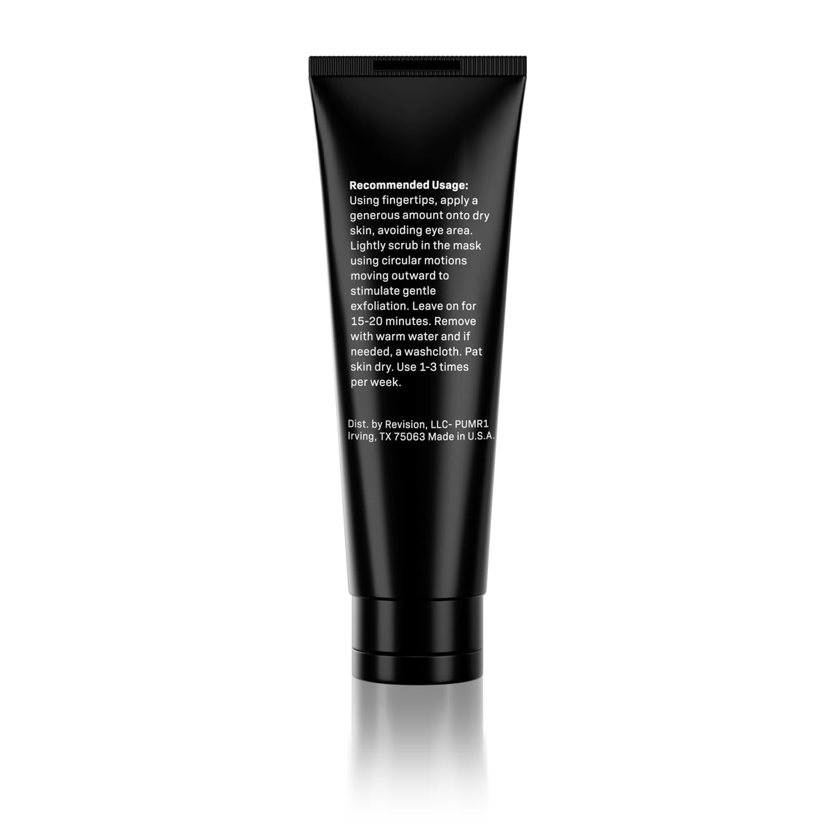 A black tube of Revision Skincares Pumpkin Enzyme Mask (1.7 oz) with white text stands upright against a white background; its bottom cap and gold Brazilian clay formula are highlighted.